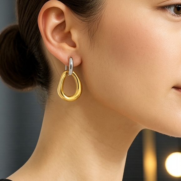 🆕️Versatile 2-in-1 Two-Tone 18K Gold Plated Stainless Steel Dainty Earrings ✨ - Picture 15 of 15